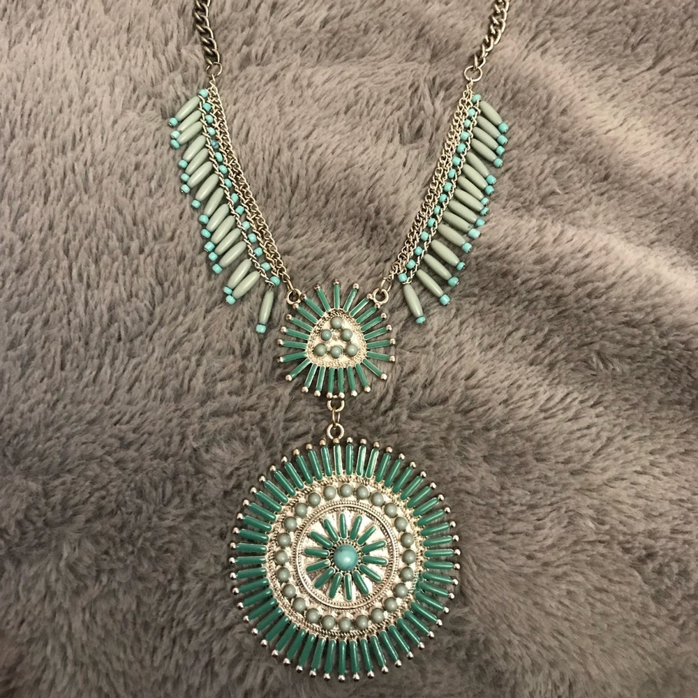 Forever21 Long turquoise circle tribal necklace